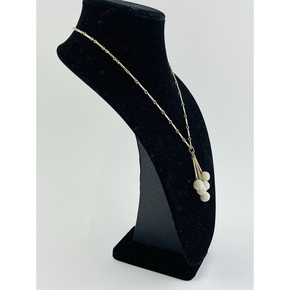 Vintage Snow Ball Textured Sarah Coventry Lariat Necklace White Bead Dangle Link - Picture 12 of 12